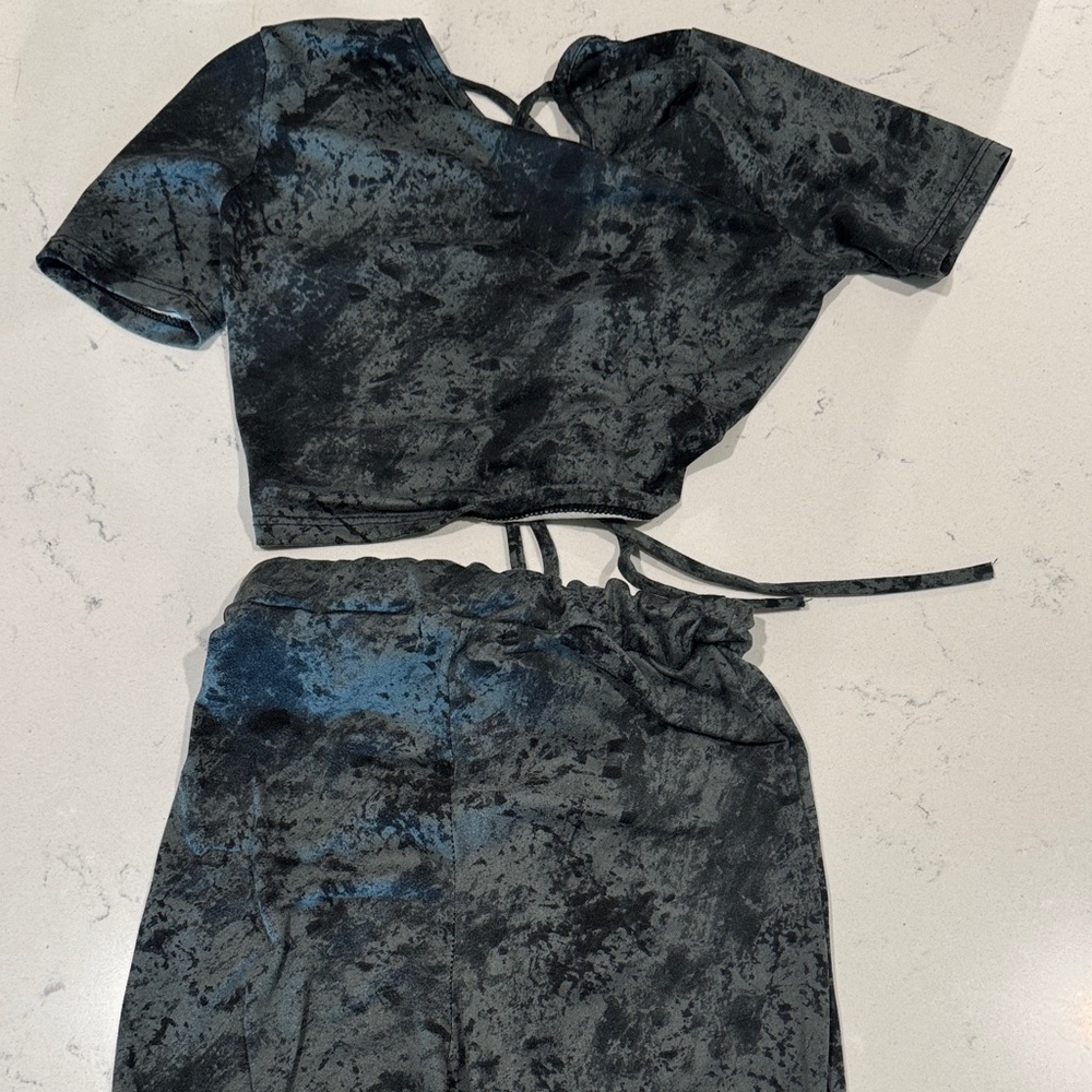 Velvet Two-Piece Set in Black and Grey